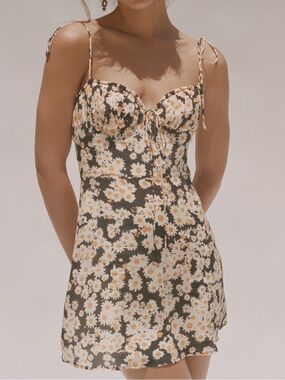 Realisation Par Black Mini Dress with Cream and Yellow Daisy Print